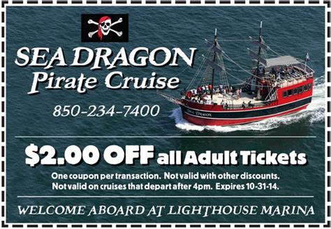  Sea Dragon Pirate Cruise, Panama City Beach: "Do you offer any coupons online?" | Check out answers, plus see 658 reviews, articles, and 560 photos of Sea Dragon Pirate Cruise, ranked No.53 on Tripadvisor among 394 attractions in Panama City Beach. 